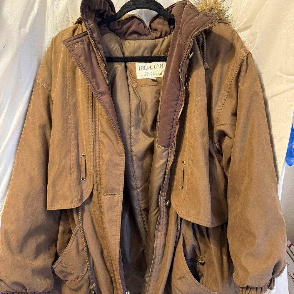 Braetan Faux Fur Hood Parka Jacket Brown Womens Medium